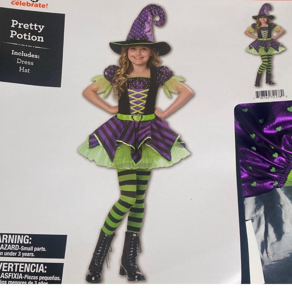 Pretty Potion Witch Halloween Costume Girls 2pc Hat/Dress Purple Green Sz M(7/8)